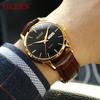 OLEVS Men's Watch Arm Watch Stylish Ultra Thin Leather Strap Quartz Analog Date Display Watch for men