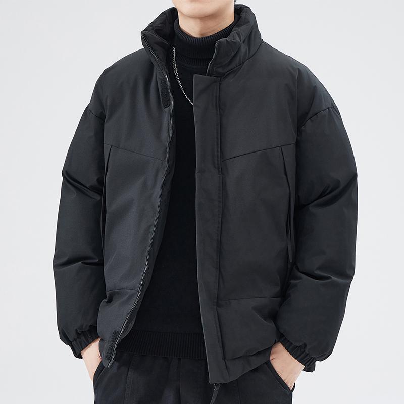 Vielseitige Herren Winter Stehkragen Baumwolljacke – Locker, Trendy, Einfarbig, Verdickt für Wärme