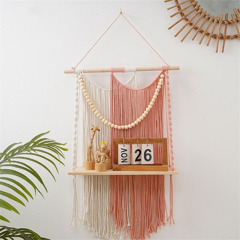 Handcrafted Macrames Wall Shelf Organizers User friendly Design Wall Hanging Shelf for Home Storage and Decoration