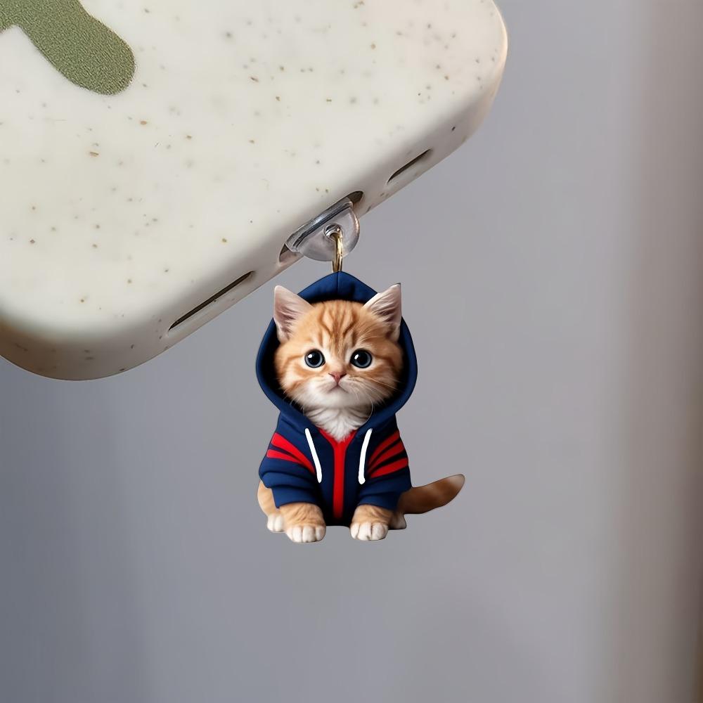 Cartoon Cute 2D Flat Cat Design Clothing Acrylic Mobile Phone Dust Plug Stopper Pendant Gifts for IPhone and Type-C Decoration2