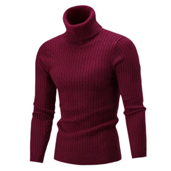 Casual Men Winter Solid Color Turtle Neck Long Sleeve Twist Knitted Slim Sweater