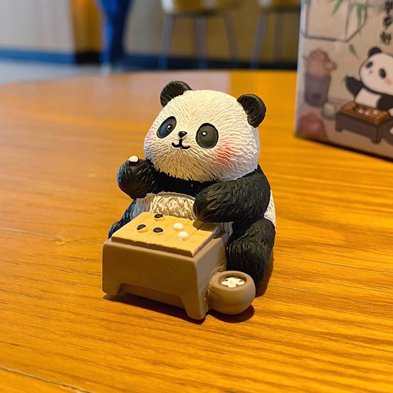 Adorable Resin Wood Carving Panda Figurine. Creative and Exquisite Panda Decorative Item for The Desktop. Cultural and Creative Product.