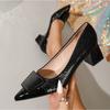 Large Size 36-45 High Heels Women New Korean Style Pointed Shallow Mouth Thick Heel Fashion Shoes Women's Black Work Shoes