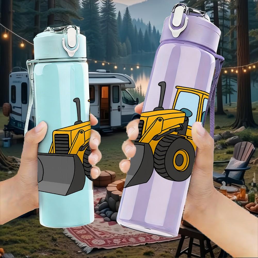 1PC Bulldozer Construction 750ml Color Plastic Sports Water Bottle Leakproof Flip Straw Lid Suitable for Sports Office Home Use