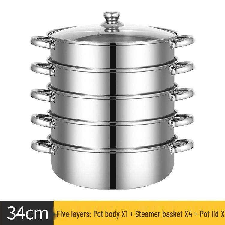 Stainless Steel Multi-Layer Steamer Pot for Buns, Soup, and Hot Pot - Compatible with Induction and Gas Stoves