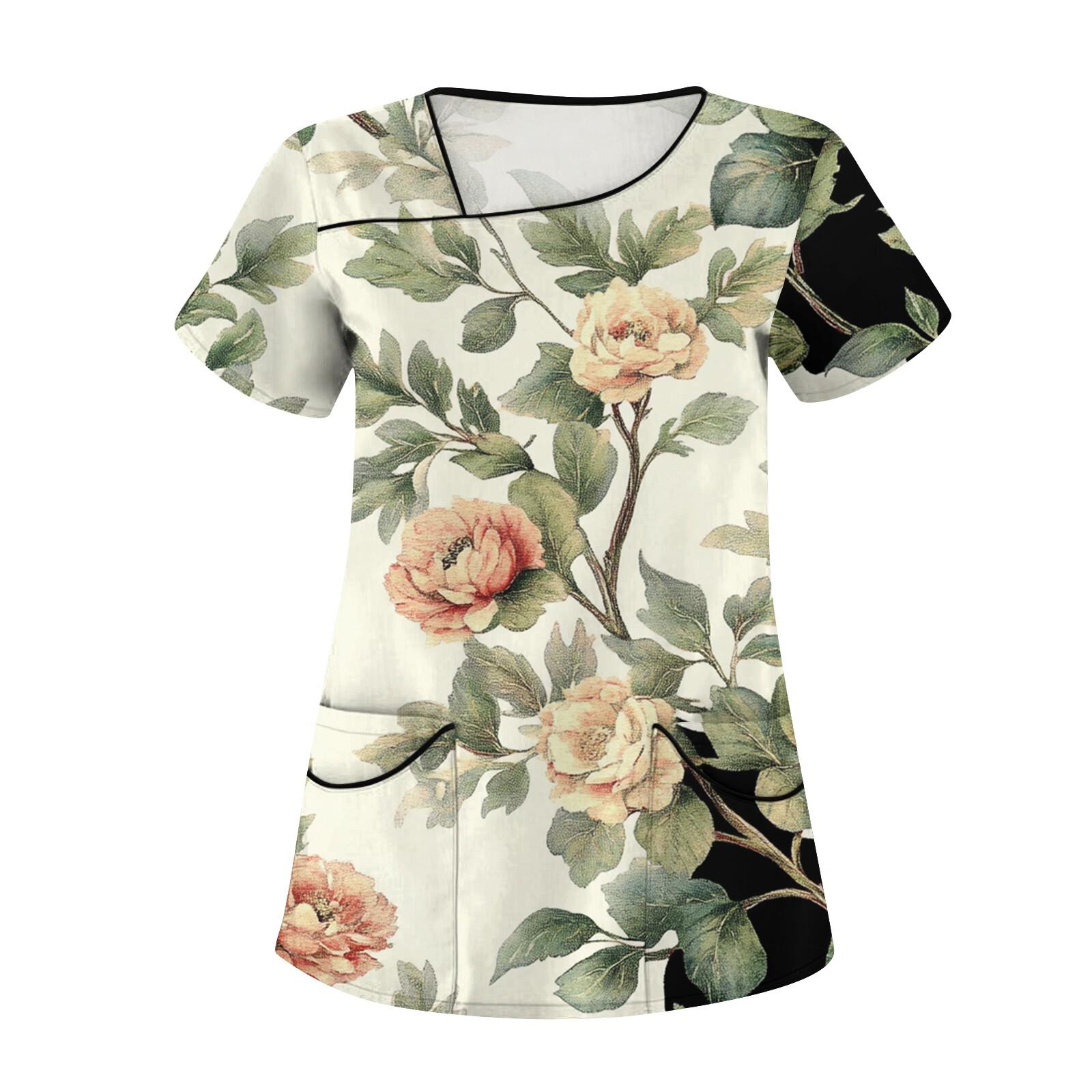 

Женская повседневная рабочая одежда с короткими рукавами и наклонным воротником с принтом и двойными карманами L армия зеленый