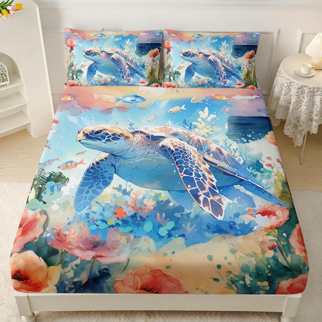 Undersea Creature Dolphin Pattern Mattress Three-Piece Digital Printing Bedding Set Adult Children