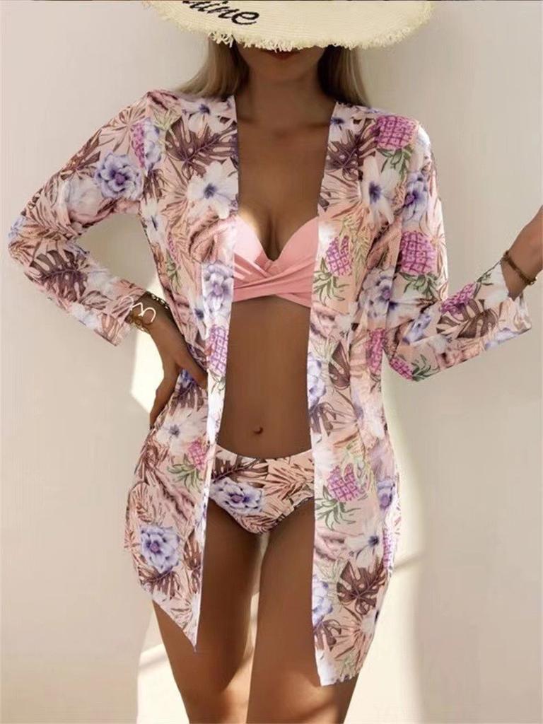 Swimsuit three-piece outerwear women's bikini split women's bikini sexy lace trend