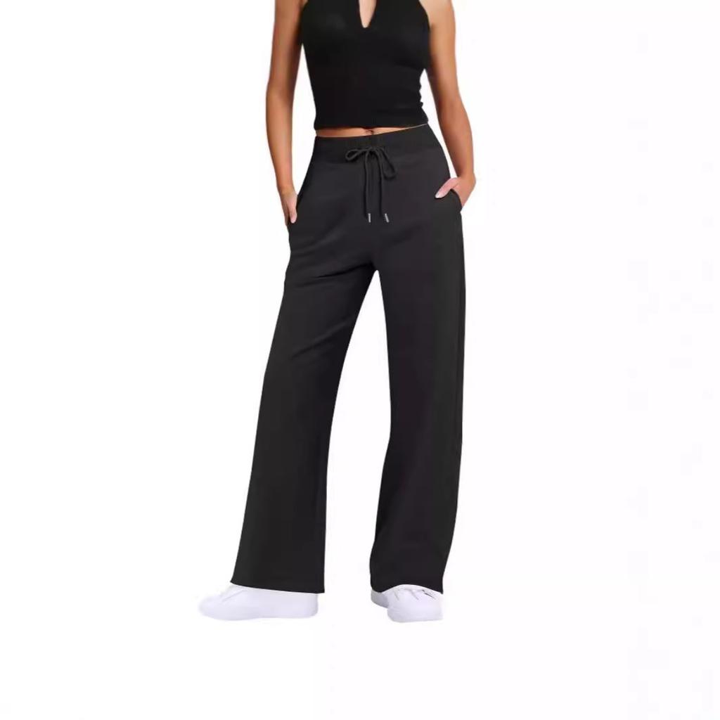 Fall Winter Women's High Waist Drawstring Solid Color Casual Sweatpants Leisure Leisure Long Pants