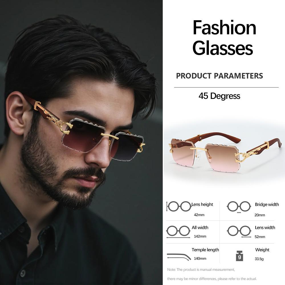 Modern Minimalist Geometric Cut Angle Sunglasses with Carved Frameless Lens Design Exquisite Metal Decoration Sunglasses Men