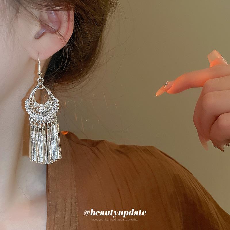 Ethnic style geometric wind chimes fringed ear hooks new Chinese retro long earrings earrings, earrings, Guochao high-end earrings women