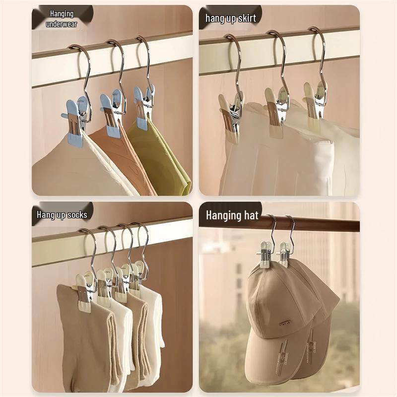 Multifunctional Non-Slip Underwear Hanger with Three Clips and No-Punch Hook