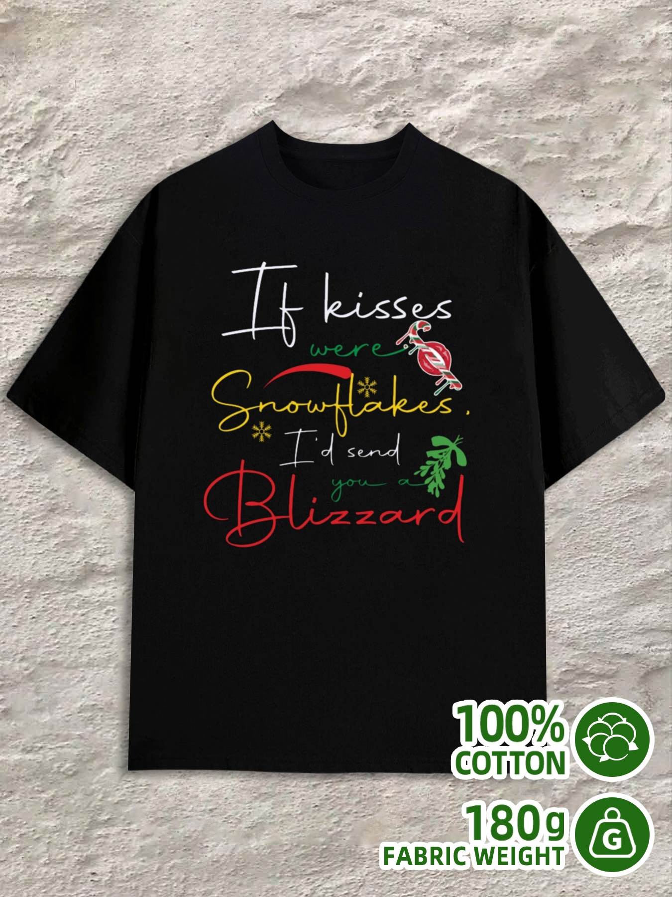 Men s T-Shirt Y2K Snowflake Kisses Plain Shirts Black M