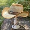 Bull Head Belt Hollow Two-color Straw Hat Men's Summer Outdoor Travel Shade Mountaineering Hat Western Cowboy Hat