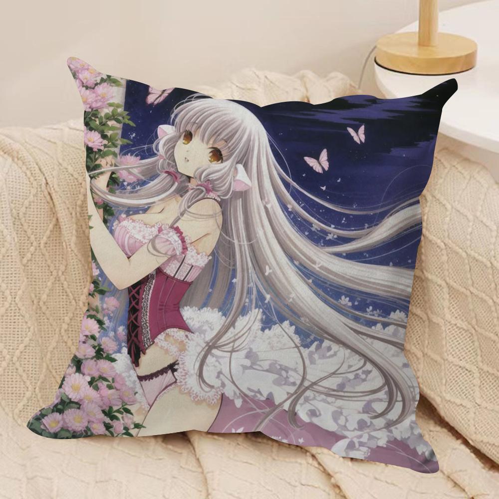 Classic Anime ChobitsS Cushion Cover Silky Short Plush Double-Sided Printed Pillow Case for Sofa All Seasons Home Decor Gift