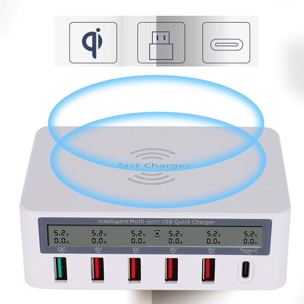 818 USB3.0 Multi Port Mobile Phone Fast Charger Shunt Adapter with Wireless Charging (White )