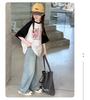 Girls' Short Sleeved Summer New Style Slimming Color Blocked Medium and Large Children's Stylish T-shirt Fashionable Pure Cotton Top