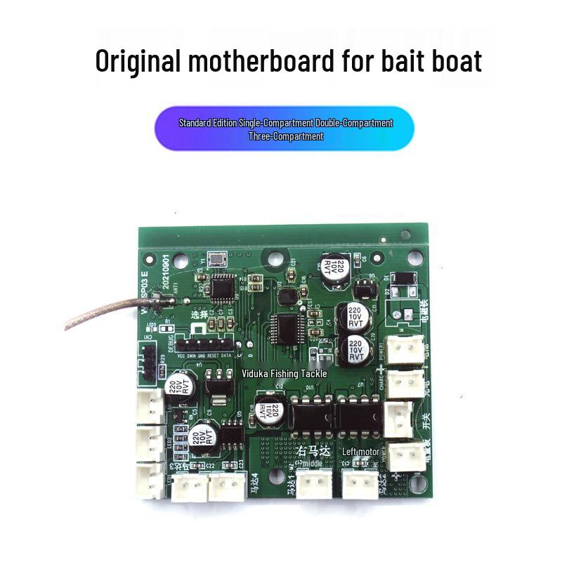 Bait Boat Accessories: Battery, Remote Control, USB Charger, Boat Bag, Antenna, Motor, Propeller, Motherboard.