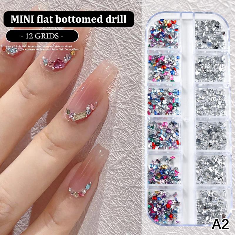 12 Grids/Box Nail Art Multi Shape Flat Back   Dazzling Diamonds Strass Manicure Tip 3D Decoration