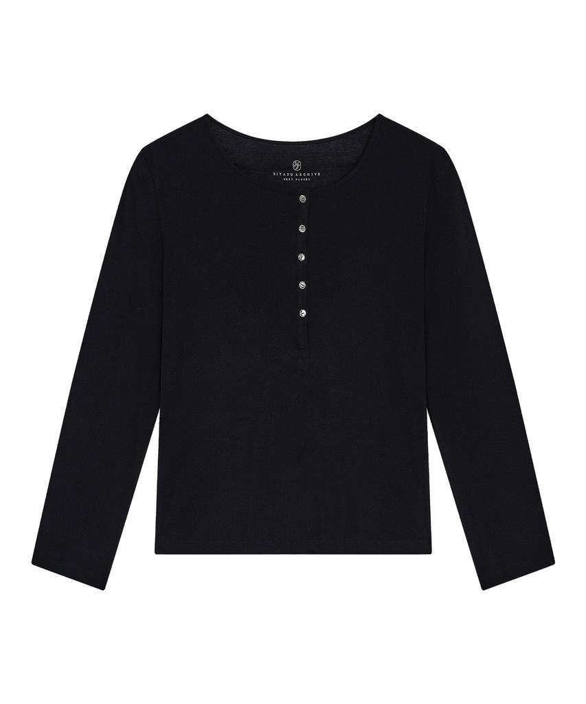 Siyajyu Sitp5283 See-Through Henley Neck T-Shirt_Black