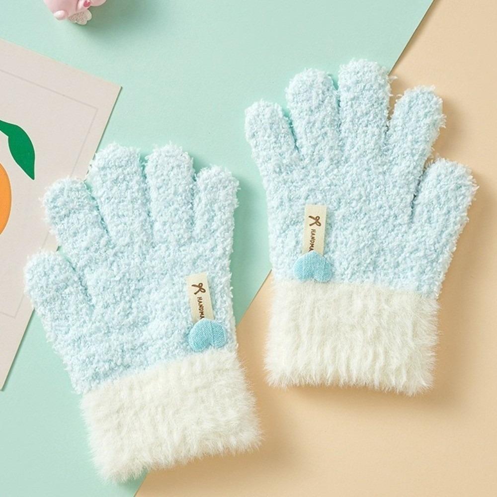 Thickened Warmth Children's Gloves Plush Cuffs Warm Mittens Full Finger Gloves  Cold Weather Wear
