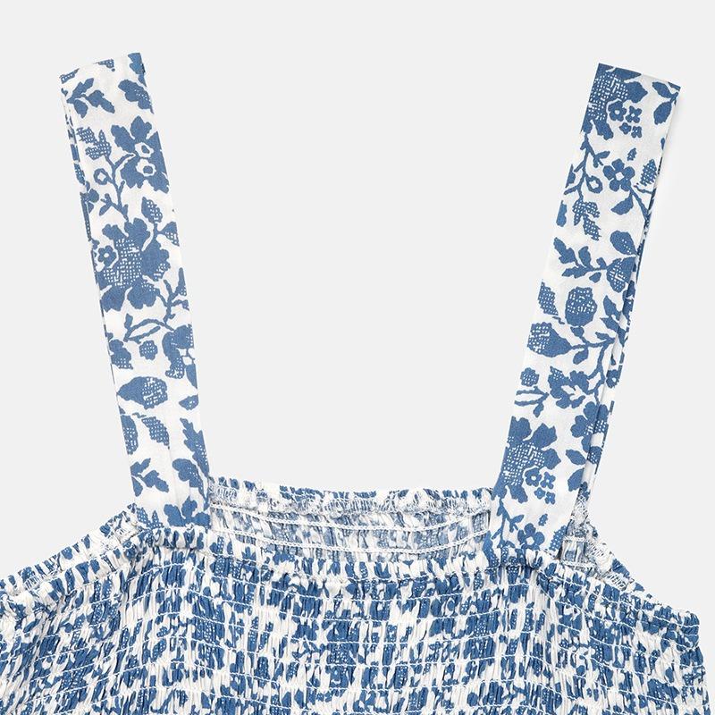 Summer Long Sleeveless Elastic Waisted Printed Camisole Dress