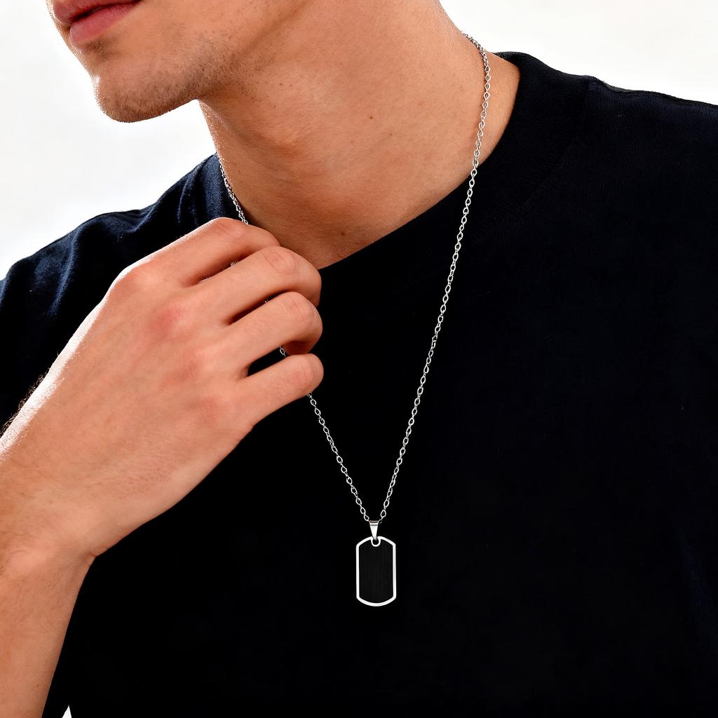 Trendy Dog Tag Necklace for Men Boys,Waterproof Stainless Steel Black Military Pendant,Casual Male Jewelry Gift