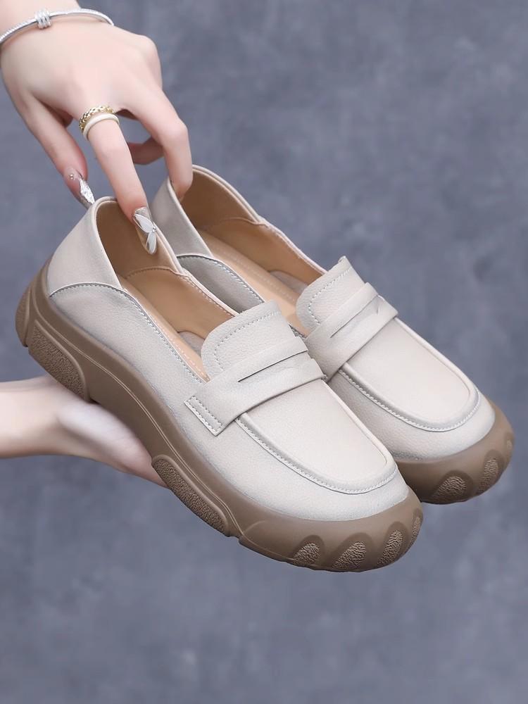 Genuine Leather flat loafers for spring and summer 2025 soft soled comfortable Shoes for mothers Women's shoes slip resistant