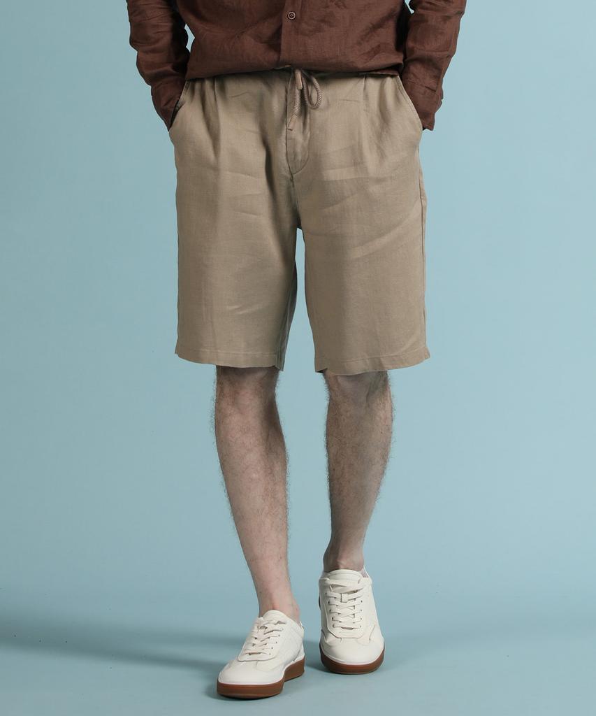 PANICALE Beige Drawstring Linen Shorts (Type B)
