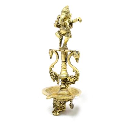 Latest Brass Dancing Ganesha Oil Diya with Base , Diyas for Puja