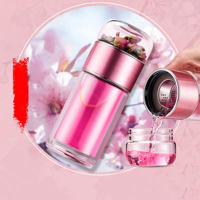 Double-Layer Portable Water Cup Simple Office For Women Office Business Couple Gift Cup Lemon Tea Rose Tea Infuser Mug