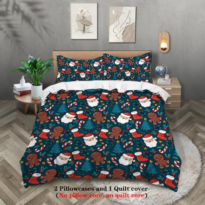 Ensemble de literie 3 pièces sur le thème de Noël, Père Noël et Pain d'épice, pour la chambre des adolescents et des adultes, Cadeau de Noël