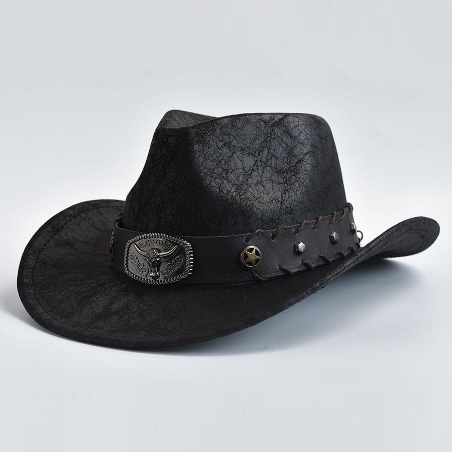 Western Cowboy Hat for Men Women Faux Leather Vintage Gentleman Cowgirl Costume Jazz Hats Sombrero Hombre