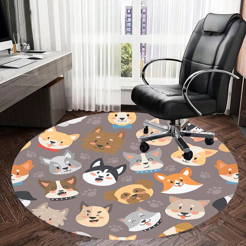 1 pièce Tapis rond motif visages de chiens mignons, Fabriqué en polyester, Pour chaises de bureau, salons ou chambres à coucher, Un tapis cool pour le salon.ydt26020