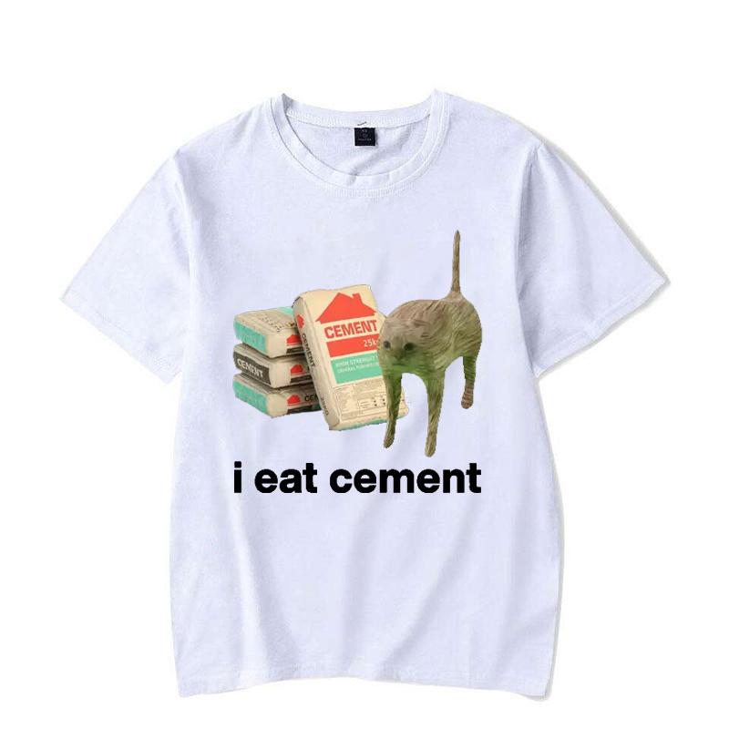 I Eat Cement Cursed Cat Funny Meme T Shirt for Men Women Fashion Casual Short Sleeves T Shirts Male Oversized T-shirt Tops