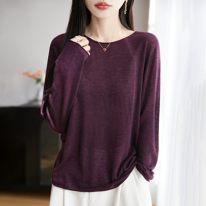 Dámský celoroční svetr z 50% vlny a 50% hedvábí | Lehký teplý pulovr z příze | Luxusní úplet z kašmírového hedvábí