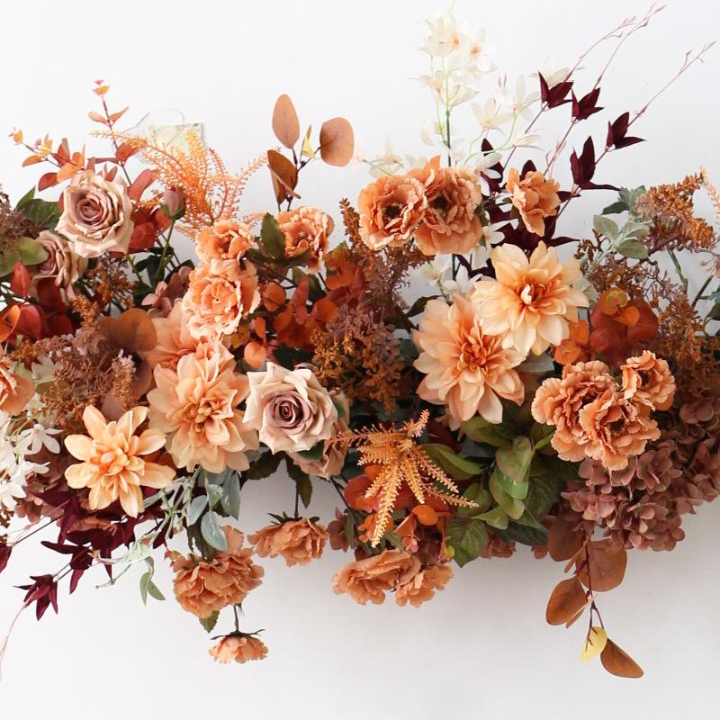 Retro Brown Floral Silk Flower Wall Hanging for Weddings and Events