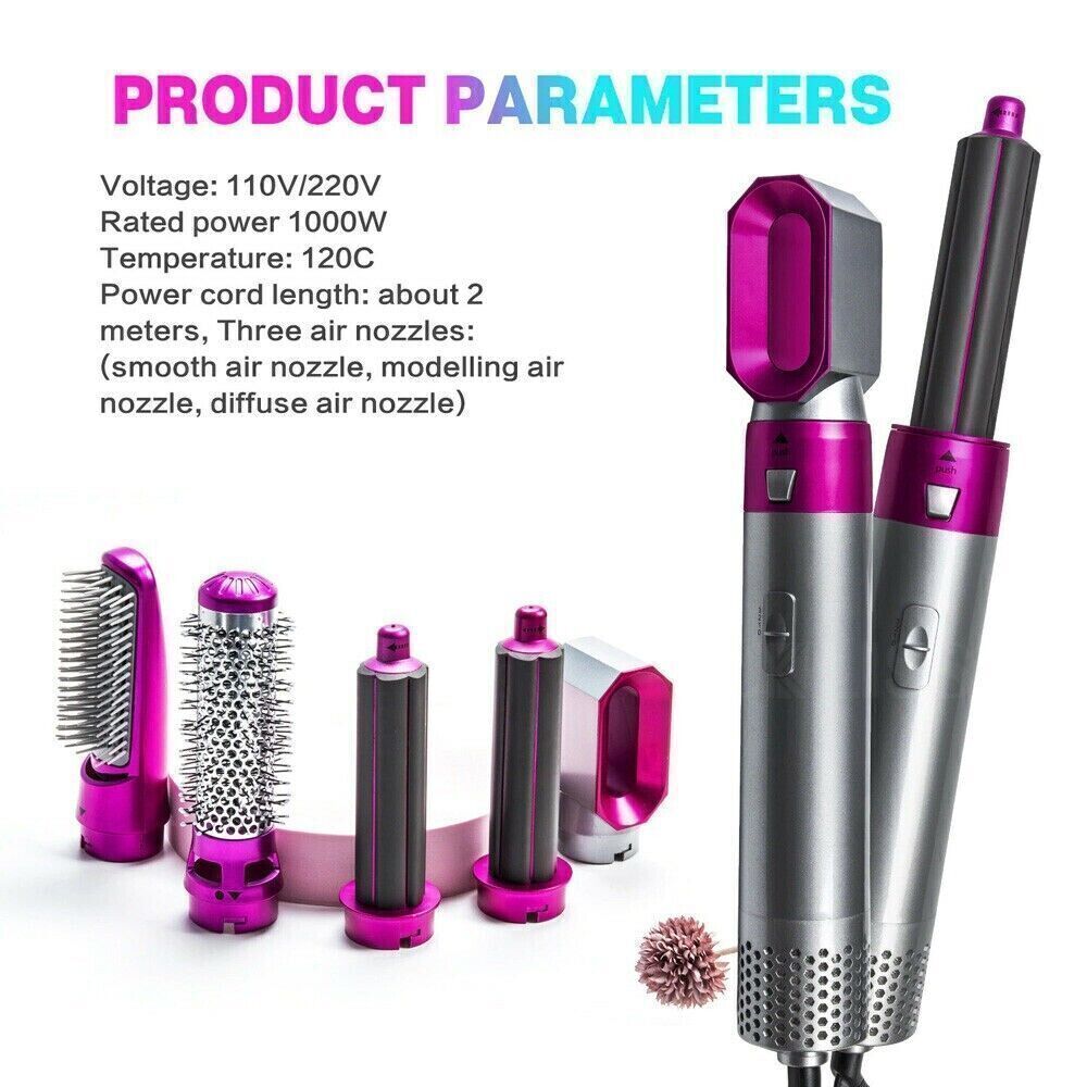 Sada elektrických fénů 5 v 1 s kulmou na vlasy s odnímatelným horkovzdušným kartáčem Styler