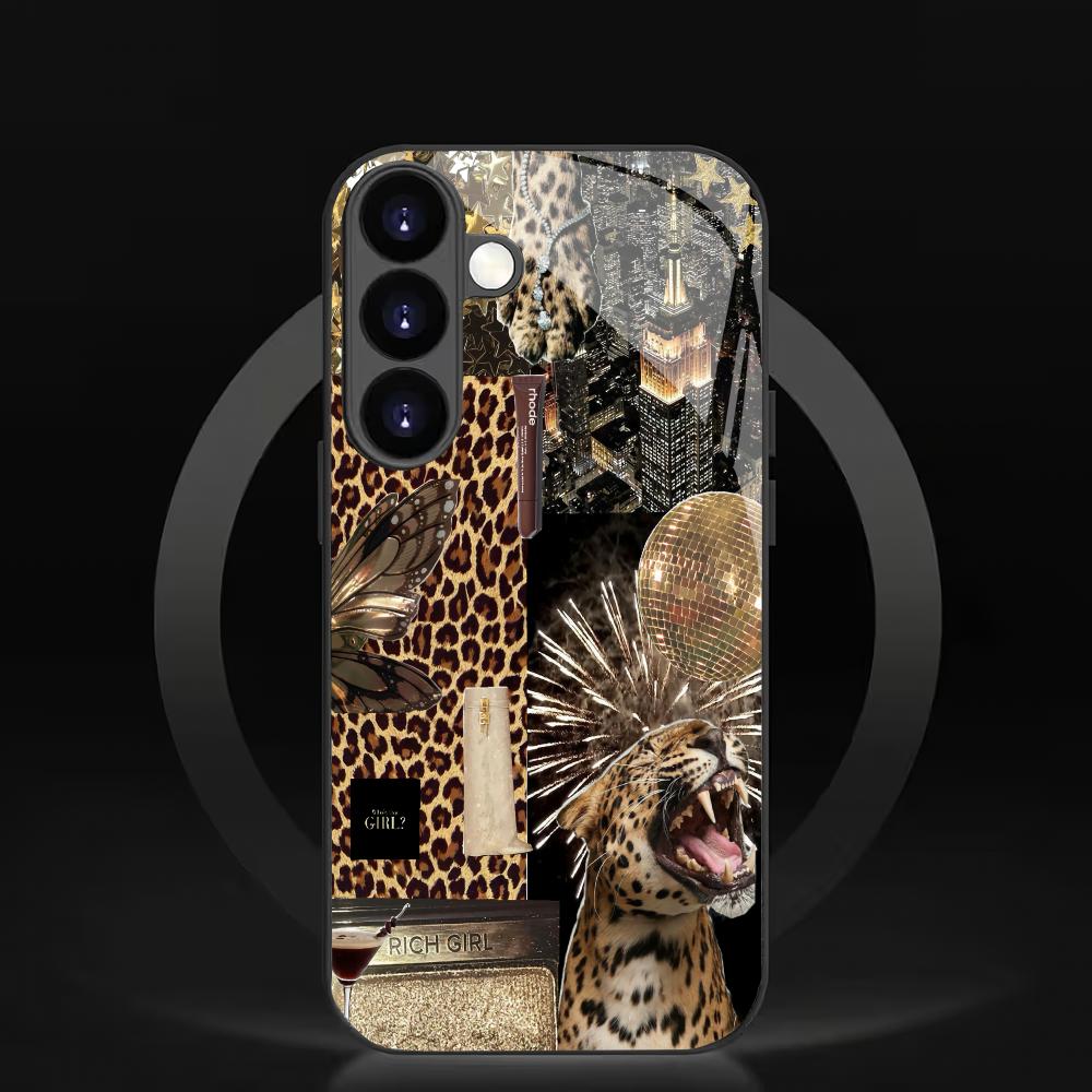 Leopard Print Design Tempered Glass Phone Case Suitable for Samsung Galaxy S26 S25 S24 S23 S22 S21 S20 FE/Ultra/Plus Anti Drop