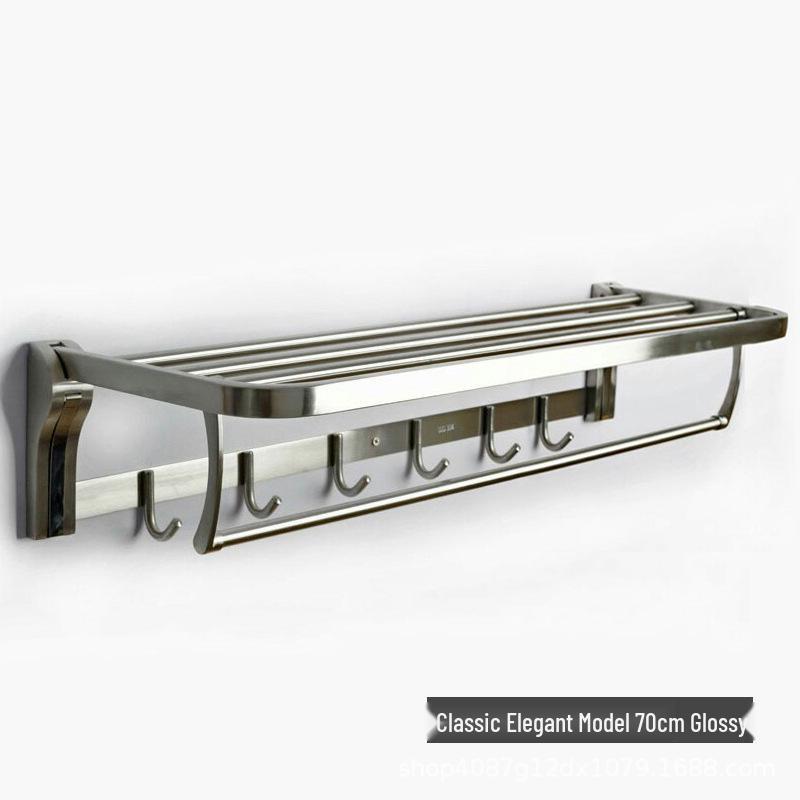 Folding 304 Stainless Steel Towel Rack with Shelf for Bathroom Storage
