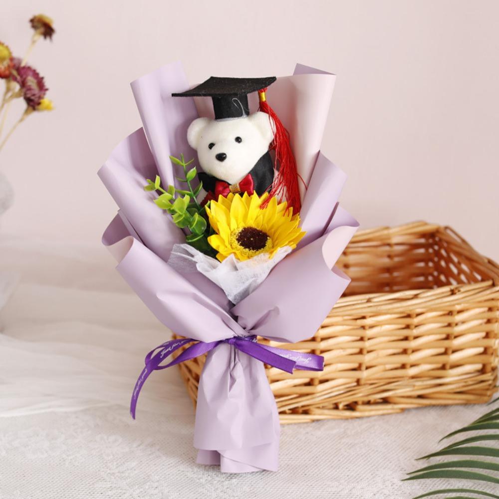 Woven Doctoral Bear Bouquet Plush Bear Crochet Flowers Bouquet  Student Gift