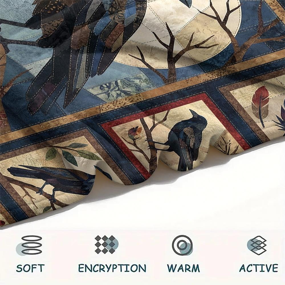 Crow Print Flannel Blanket, High quality Comfortable for All Seasons, Home Decor, Warmth and Comfort, Perfect for Christmas Gifts47