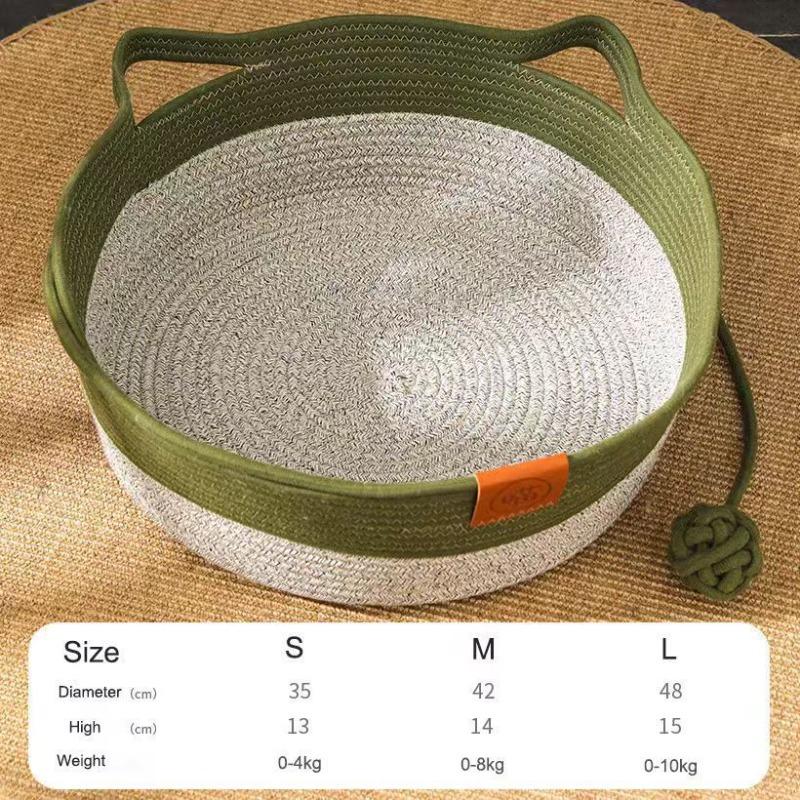Cat Rattan Bed Round Hand Woven Kitten Bed Summer Wear-resistant Cooling Bed Indoor Sleeping House M/L Size Pet Accessories
