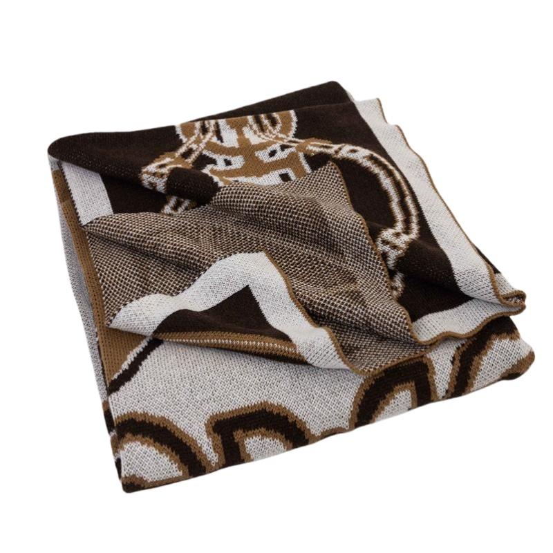 Horse Chain Knitted Blanket Brown Bedspread Modern Orange Decorative For Sofa Throw Warm Living Room Bedding Home Decorations