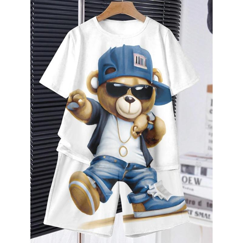 Directional Opening, Hot-Selling Model for Girls, Tie-Dye with Letter Print, T-Shirt and Shorts Suit, Casual Style