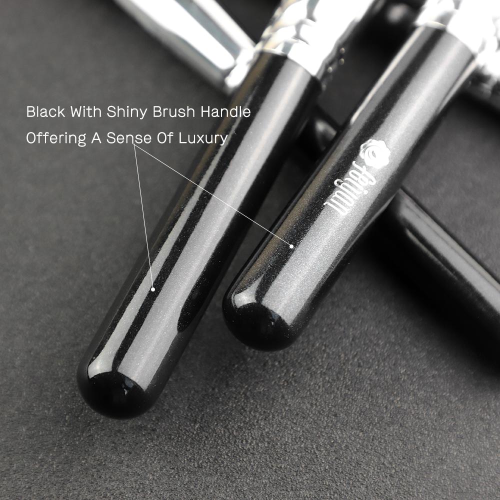 HMU Factory Professional Makeup Brushes Synthetic Hair Vegan Wood Handle Black Silver 15 Piece Makeup Brush Set With Pouch
