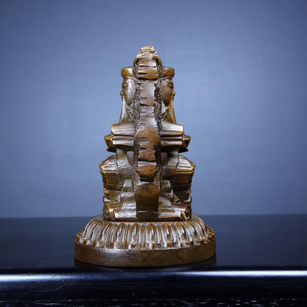 Chinese Boxwood Carved God of wealth Buddha Two-sided Statue Carving Dragon