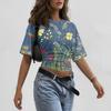 Womens Crew Neck Pullover Printed Short Sleeve T Shirt Loose Fit Casual Top with Floral Pattern and Comfortable Fabric