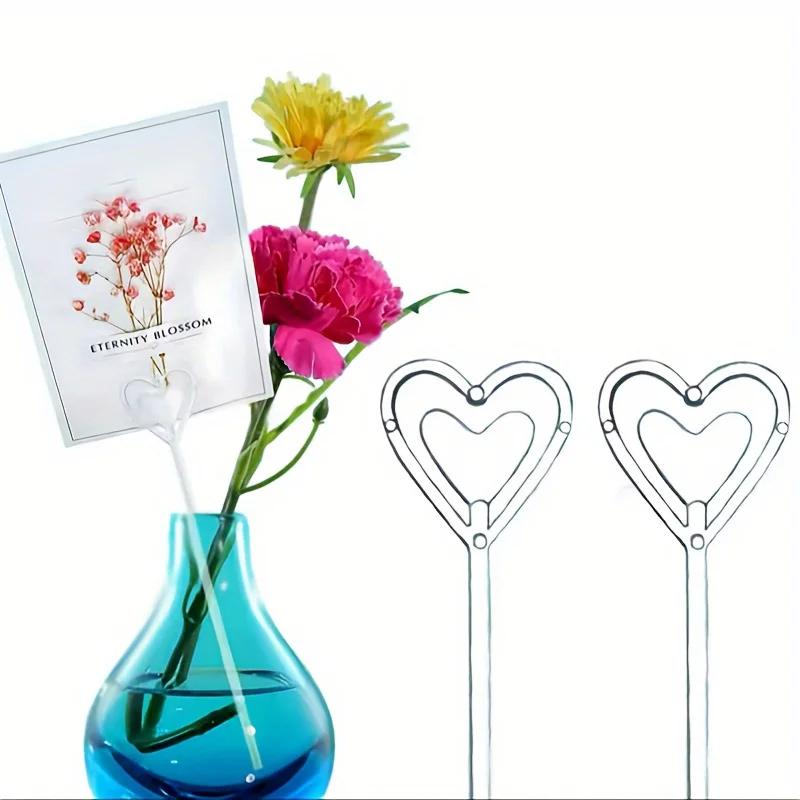 10 Stück, Kurze Blumeneinsätze mit herzförmigen Herzen, Blumensträuße, Kurze Plastikkartenhalter