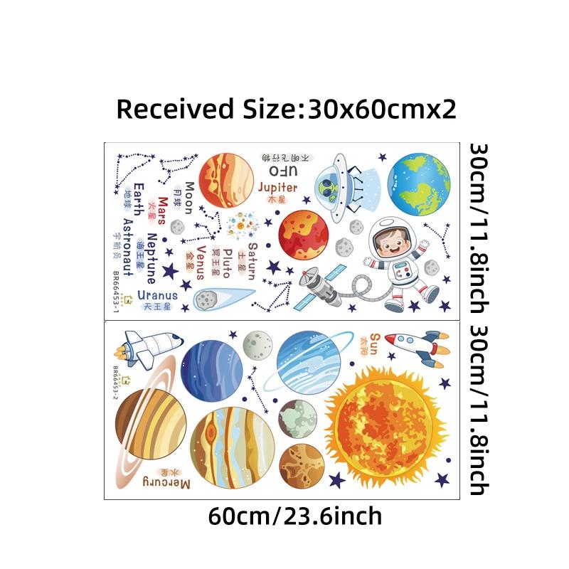 Cartoon Solar System Cosmic Planet Sun Earth Moon Wall Stickers for Kids Room Bedroom Reading Room Wall Decals School Nursery